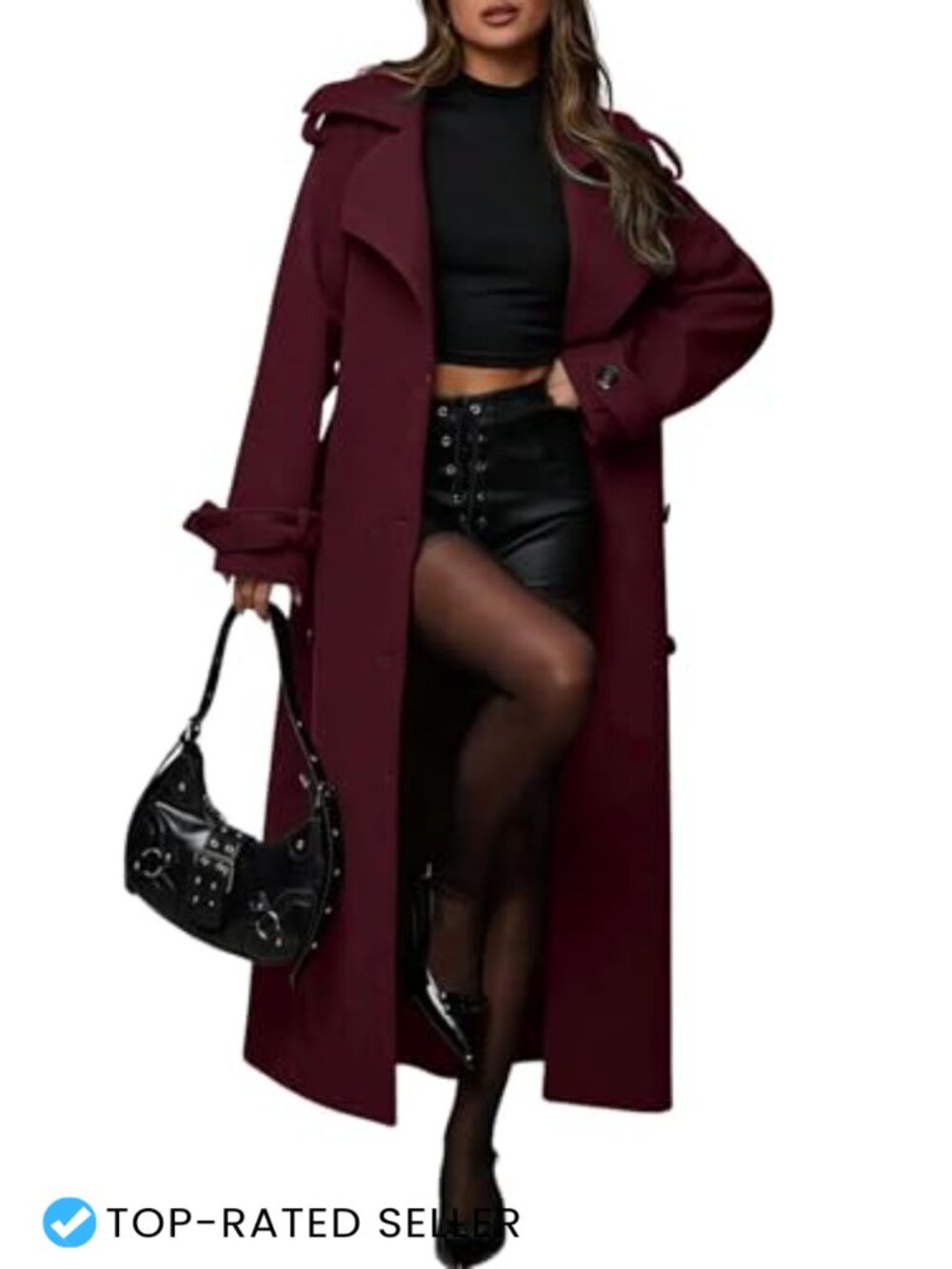 Wool Blend Double Breasted Midi Winter Trench Coat with Belt